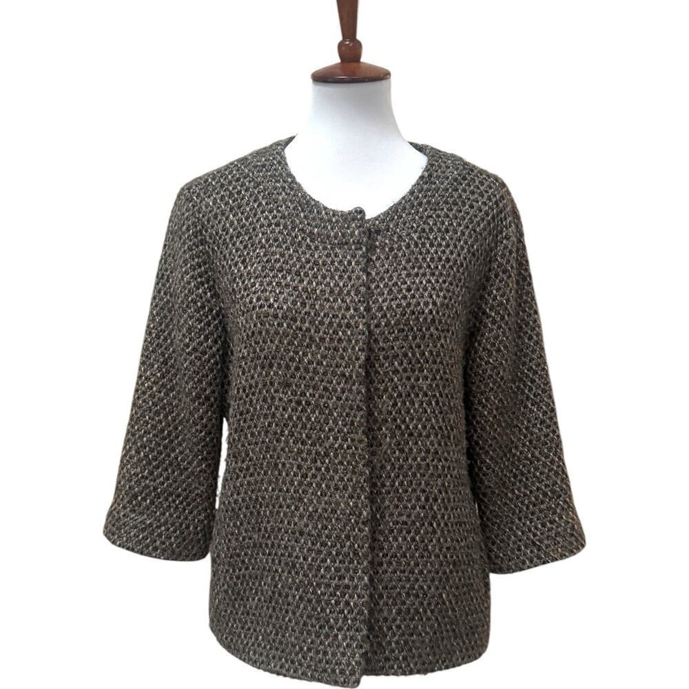 Eileen Fisher Women's Gray Woven Wool Alpaca Sweater Blazer Size Medium